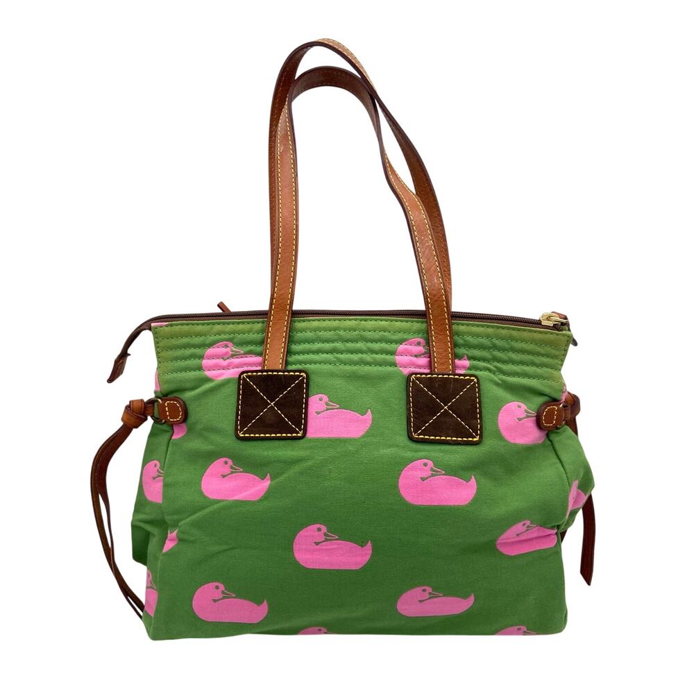 Vintage Dooney & Bourke Samantha Duck Canvas Tote Bag Green Pink Preppy Y2K READ - Picture 2 of 16